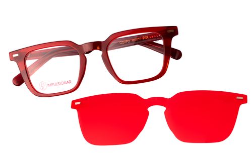 Armação Para Óculos de Grau Masculino Behind The Colors Impulsionar Multi Quadrado Polarizado Vermelho