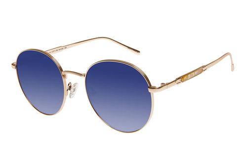 Óculos de Sol Feminino Gold Pedras E Cristais Metal Redondo Dourado